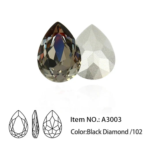 Glitter Crystal Teardrop Rhinestone, Pointback, Fancy Stone, Drop Strass Diamond for Nailart Decorations, Glass Gems Applique