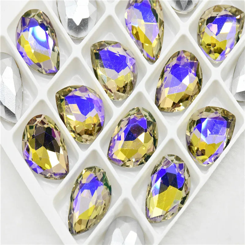 Color AB strass crystal teardrop rhinestones  wedding Jewelry Accessories glass stones pointback beads 20x30mm 13x18mm 10x14mm