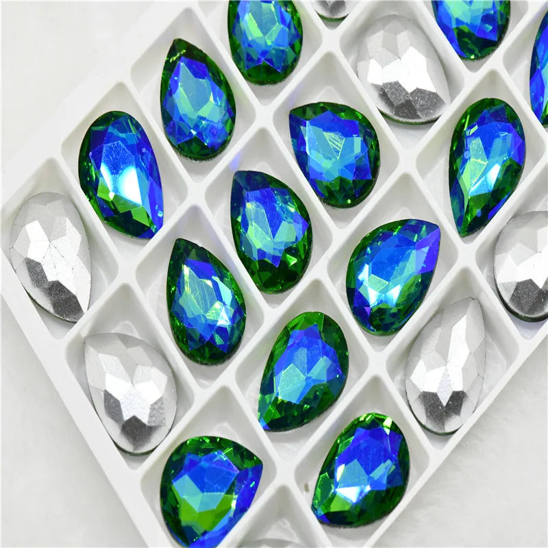 Color AB strass crystal teardrop rhinestones  wedding Jewelry Accessories glass stones pointback beads 20x30mm 13x18mm 10x14mm