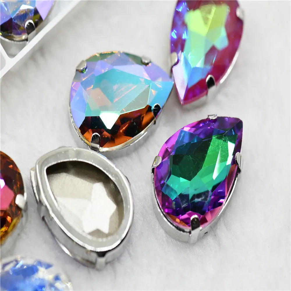Teardrop glass rhinestones beads with claw setting sew on стразы Diamond DIY Clothing Accessories Jewelry Making silver base