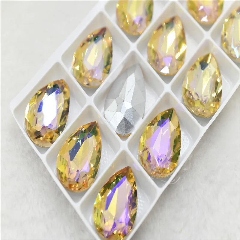Color AB strass crystal teardrop rhinestones  wedding Jewelry Accessories glass stones pointback beads 20x30mm 13x18mm 10x14mm