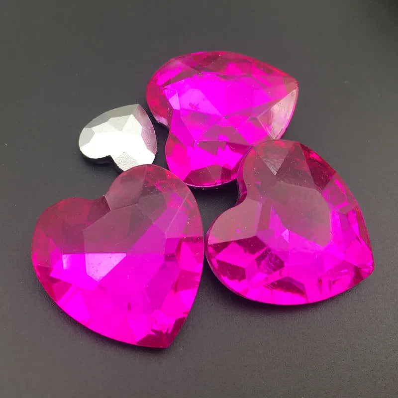 27mm Heart Glass Crystal Point Back Colorful Glue-On Rhinestone Arts Crafts Wedding Dress DIY Gem