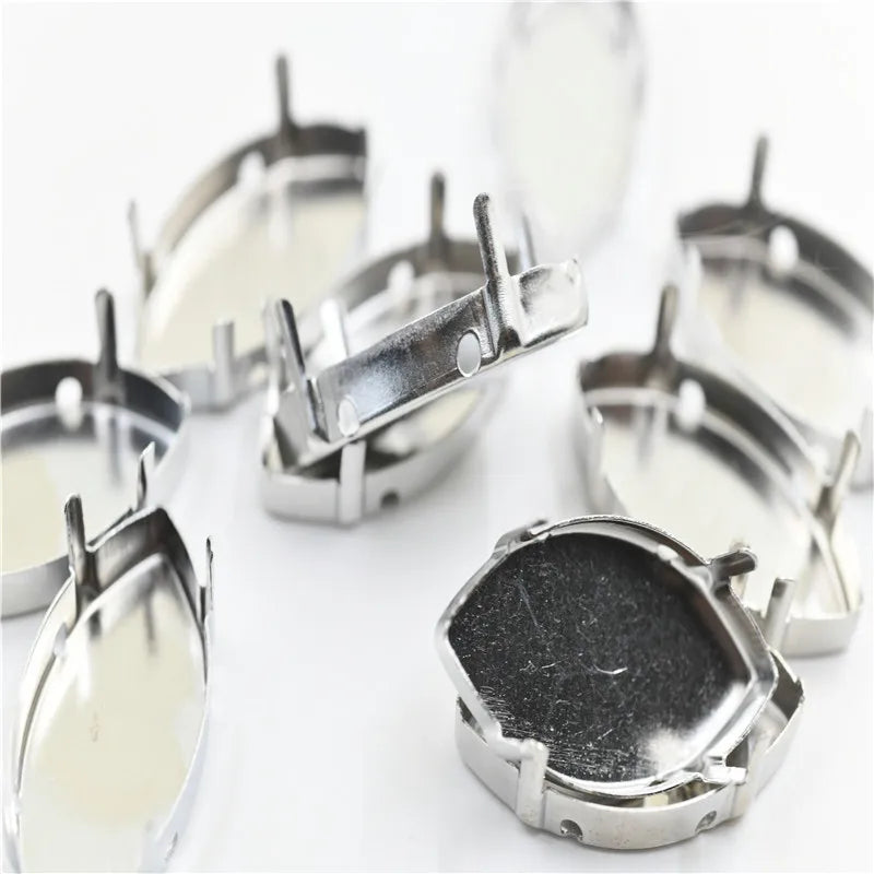 18x25 Strong  Empty  Rhinestone Claw Setting  for Jewellery Soldering Silver Teardrop oval navett round