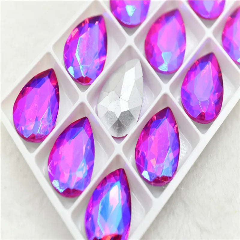 Color AB strass crystal teardrop rhinestones  wedding Jewelry Accessories glass stones pointback beads 20x30mm 13x18mm 10x14mm