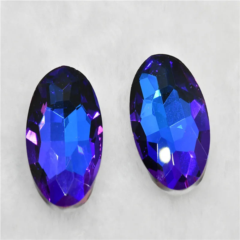 30x40mm big size Oval shape Glitter Glass fancy stones glue Rhinestone clothing