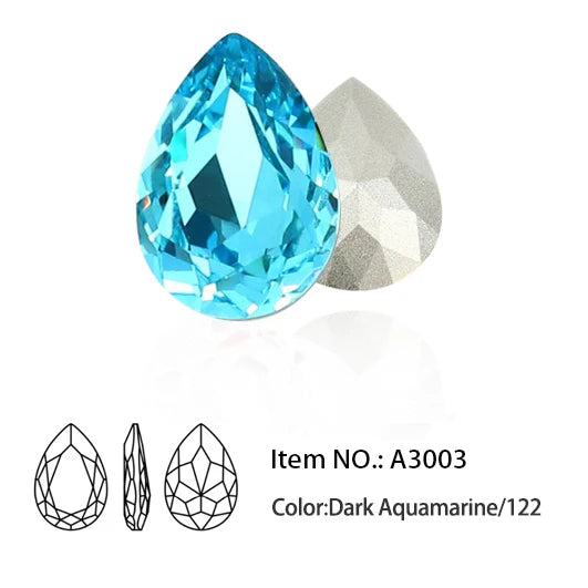 Glitter Crystal Teardrop Rhinestone, Pointback, Fancy Stone, Drop Strass Diamond for Nailart Decorations, Glass Gems Applique