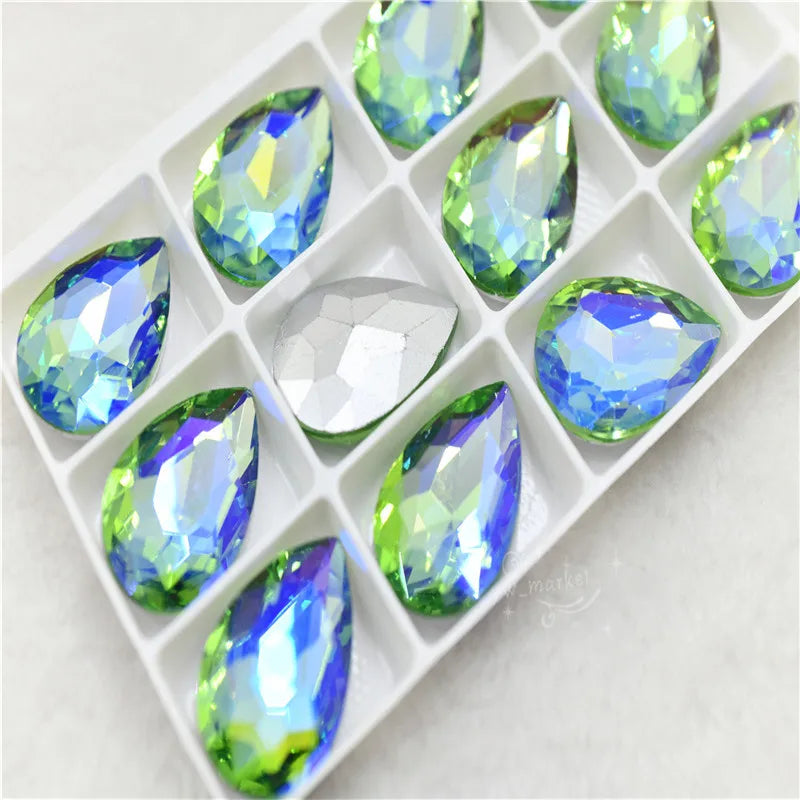Color AB strass crystal teardrop rhinestones  wedding Jewelry Accessories glass stones pointback beads 20x30mm 13x18mm 10x14mm