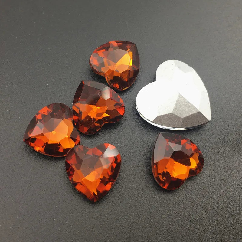 27mm Heart Glass Crystal Point Back Colorful Glue-On Rhinestone Arts Crafts Wedding Dress DIY Gem