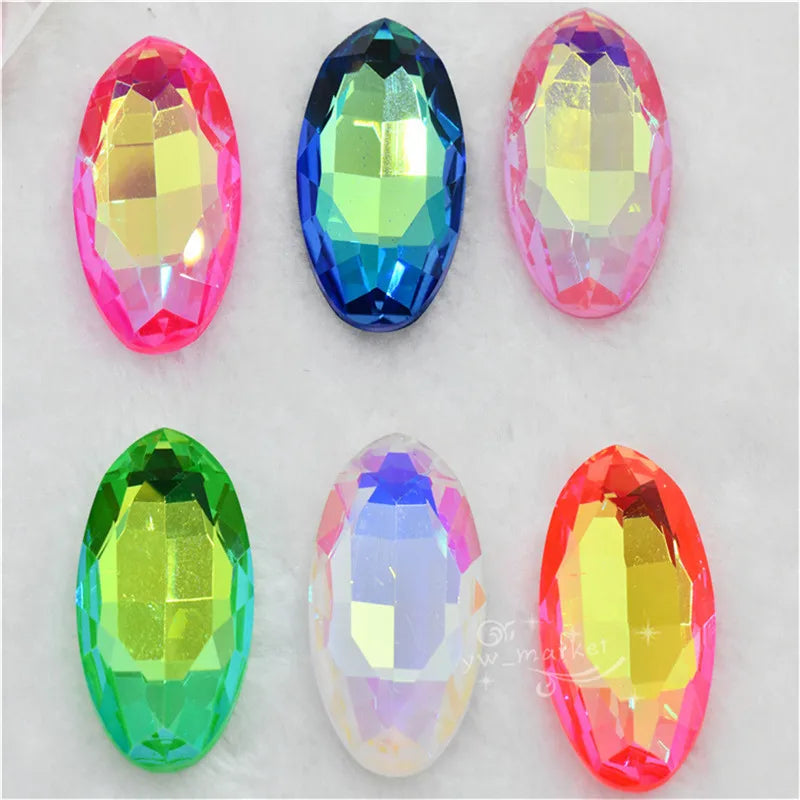 30x40mm big size Oval shape Glitter Glass fancy stones glue Rhinestone clothing