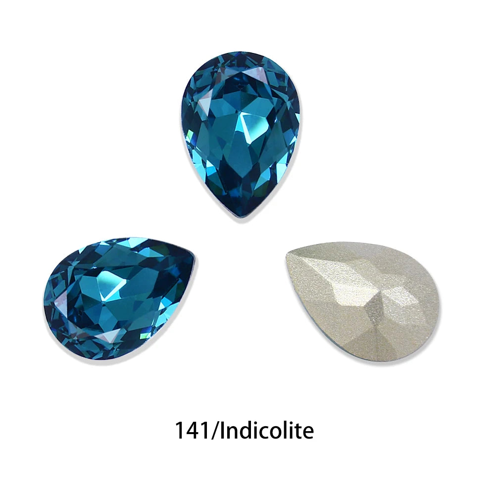 Glitter Crystal Teardrop Rhinestone, Pointback, Fancy Stone, Drop Strass Diamond for Nailart Decorations, Glass Gems Applique