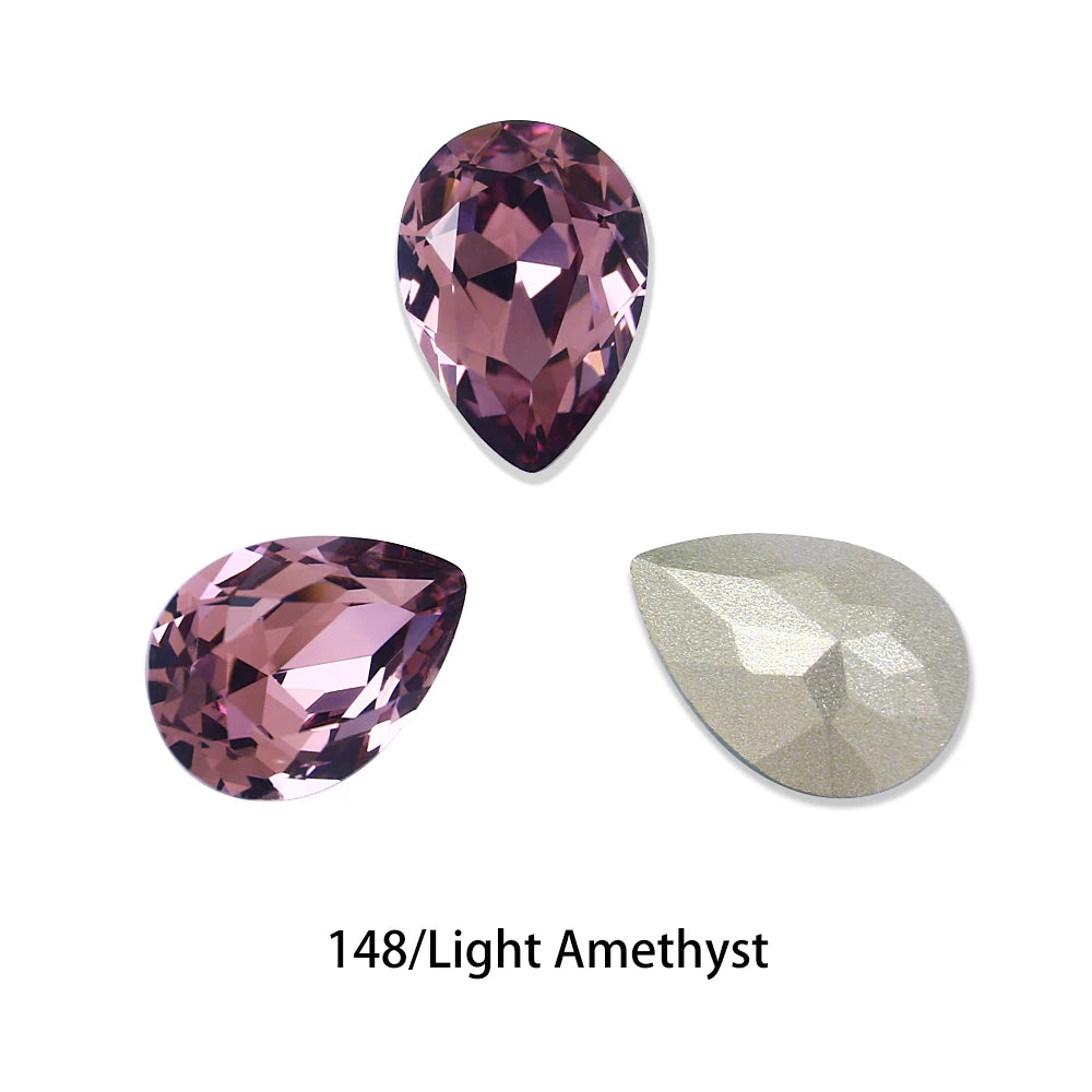 Glitter Crystal Teardrop Rhinestone, Pointback, Fancy Stone, Drop Strass Diamond for Nailart Decorations, Glass Gems Applique