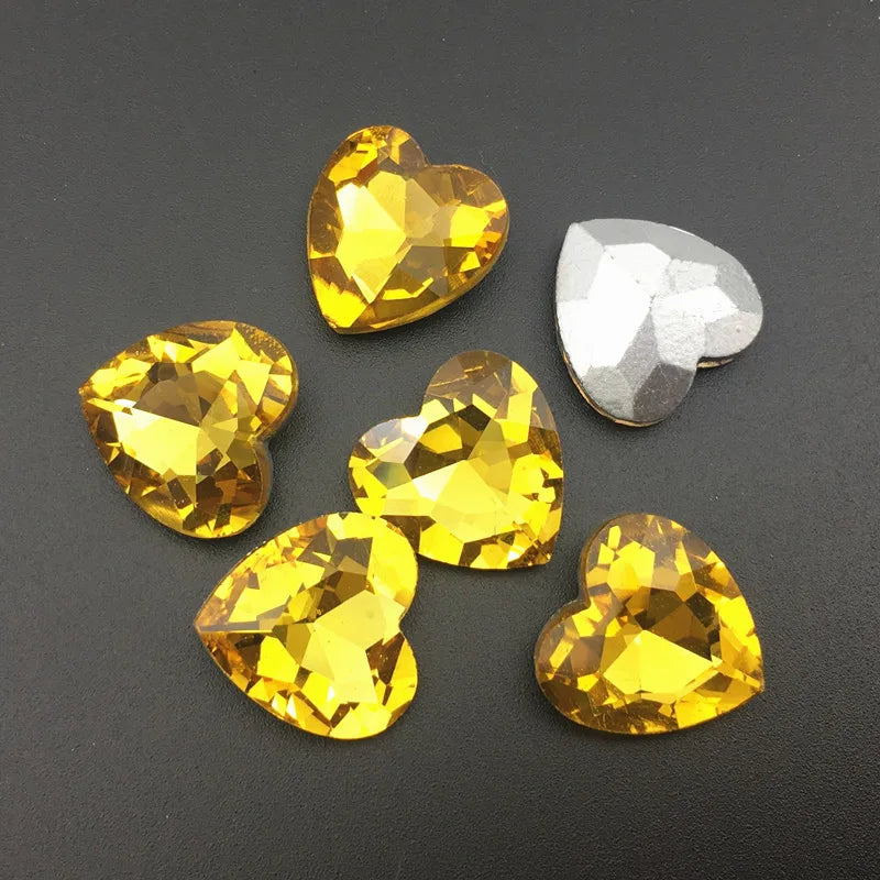 27mm Heart Glass Crystal Point Back Colorful Glue-On Rhinestone Arts Crafts Wedding Dress DIY Gem