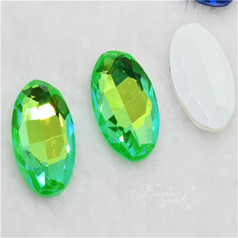 30x40mm big size Oval shape Glitter Glass fancy stones glue Rhinestone clothing