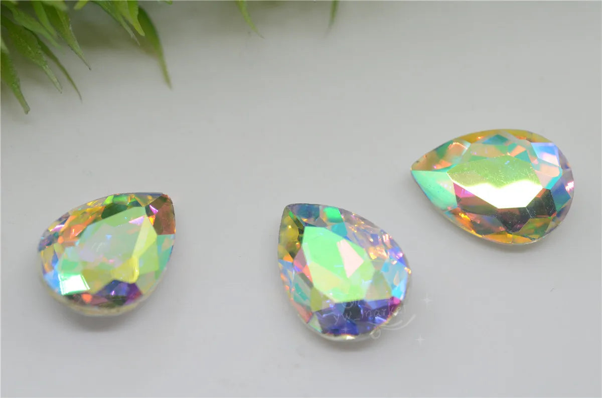 Color AB strass crystal teardrop rhinestones  wedding Jewelry Accessories glass stones pointback beads 20x30mm 13x18mm 10x14mm