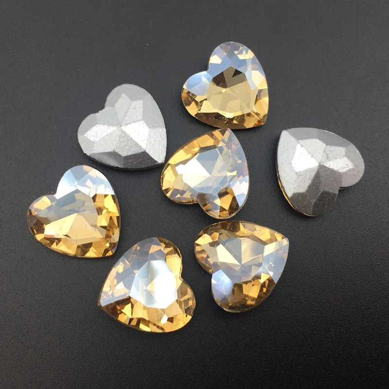 27mm Heart Glass Crystal Point Back Colorful Glue-On Rhinestone Arts Crafts Wedding Dress DIY Gem