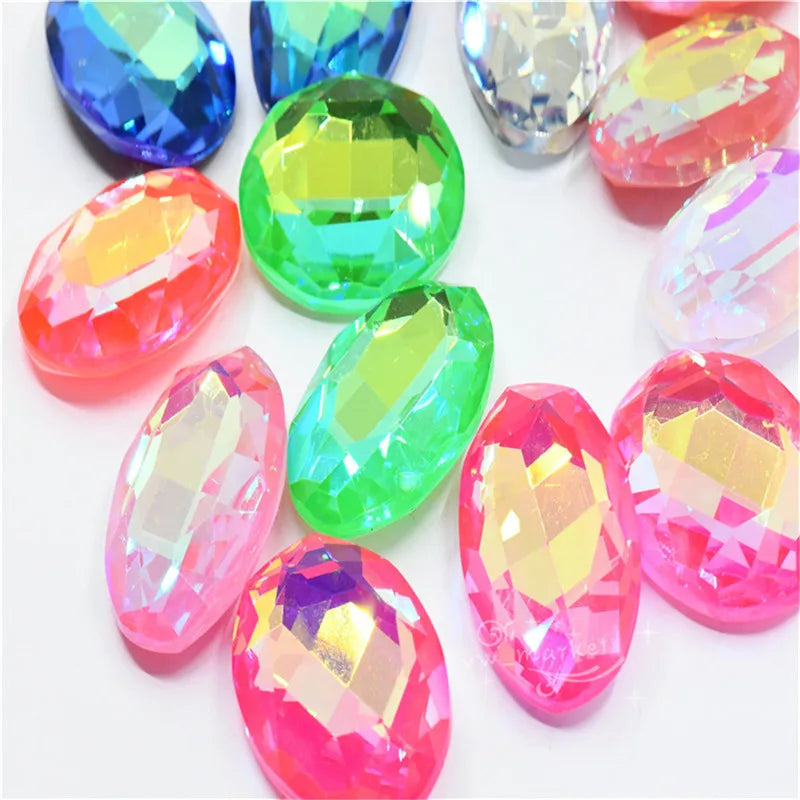 30x40mm big size Oval shape Glitter Glass fancy stones glue Rhinestone clothing