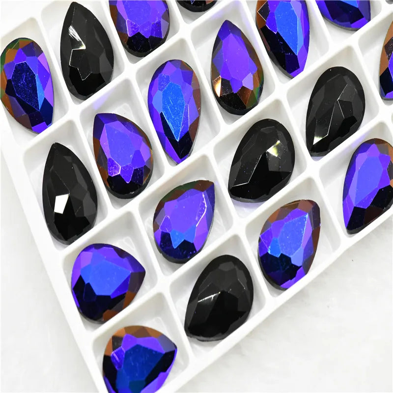Color AB strass crystal teardrop rhinestones  wedding Jewelry Accessories glass stones pointback beads 20x30mm 13x18mm 10x14mm