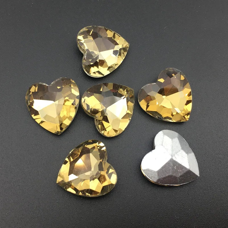 27mm Heart Glass Crystal Point Back Colorful Glue-On Rhinestone Arts Crafts Wedding Dress DIY Gem