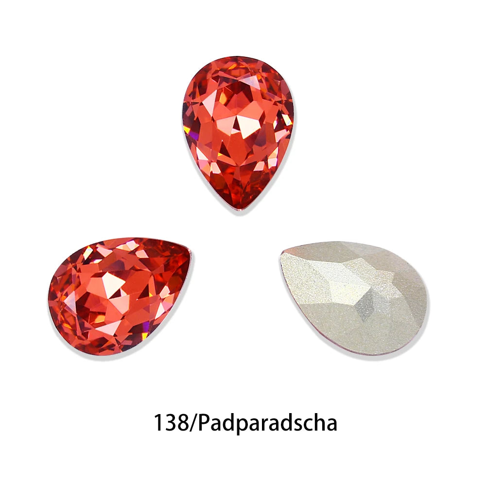 Glitter Crystal Teardrop Rhinestone, Pointback, Fancy Stone, Drop Strass Diamond for Nailart Decorations, Glass Gems Applique