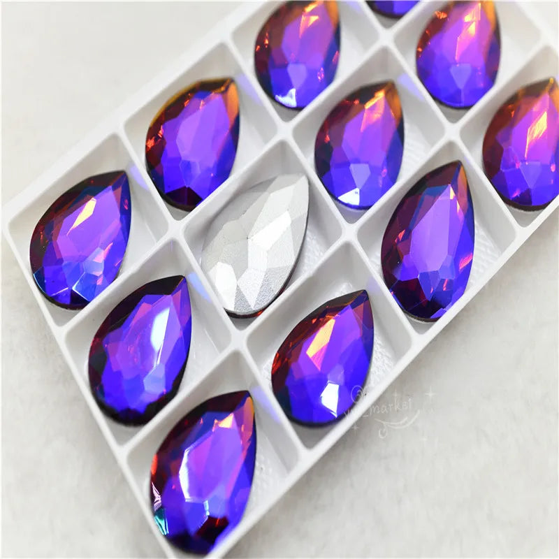 Color AB strass crystal teardrop rhinestones  wedding Jewelry Accessories glass stones pointback beads 20x30mm 13x18mm 10x14mm
