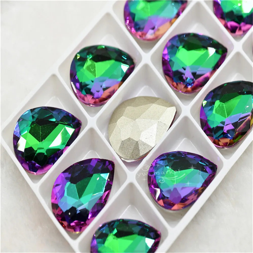 Bulk Glitter Rhinestone Crystal Glass Beads Pointback Teardrop Stones for Needlework Jewelry Crafting Supplies