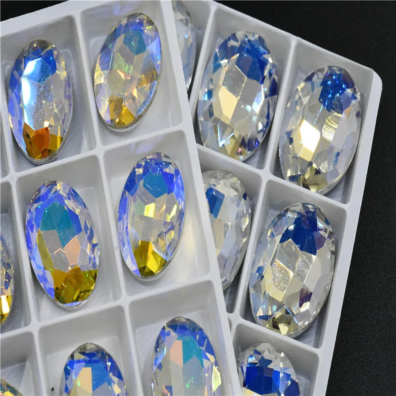 30x40mm big size Oval shape Glitter Glass fancy stones glue Rhinestone clothing