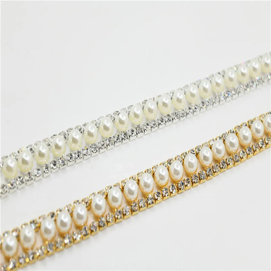 Pearls Crystal Rhinestone Applique Strass Trims Silver Gold Base Bridal Dress