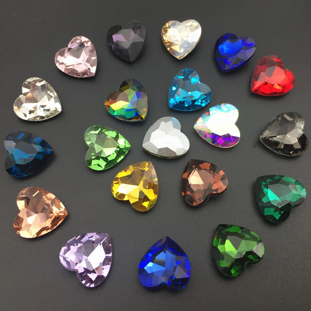 27mm Heart Glass Crystal Point Back Colorful Glue-On Rhinestone Arts Crafts Wedding Dress DIY Gem