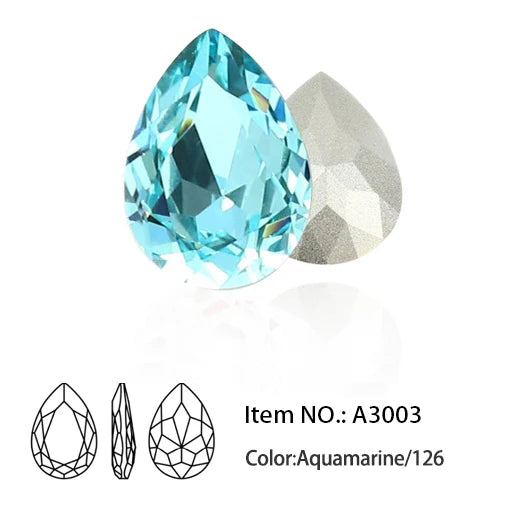 Glitter Crystal Teardrop Rhinestone, Pointback, Fancy Stone, Drop Strass Diamond for Nailart Decorations, Glass Gems Applique