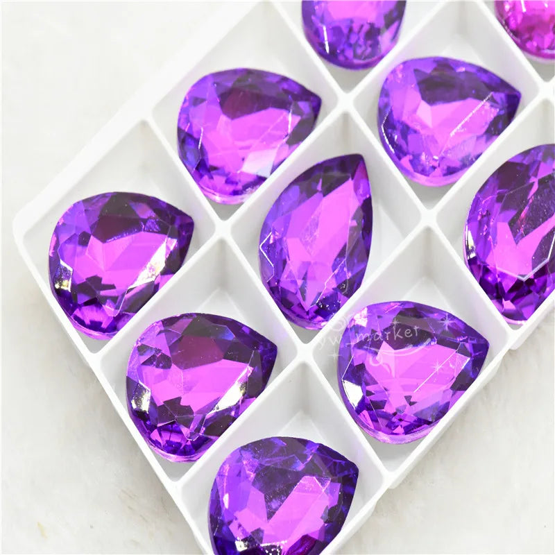 Beads For Jewelry Making Purple Strass Crystal Teardrop navette glass Stones Clothing Crafts