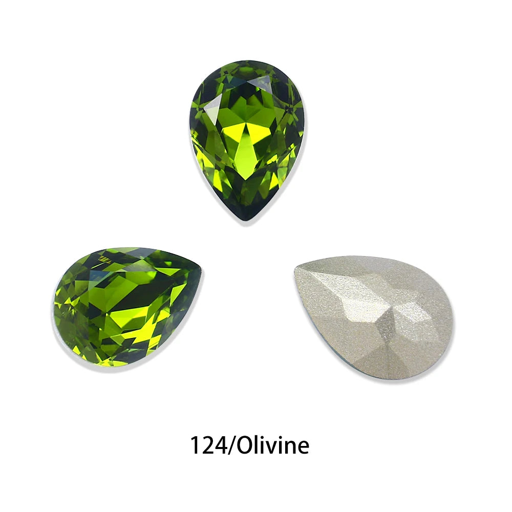 Glitter Crystal Teardrop Rhinestone, Pointback, Fancy Stone, Drop Strass Diamond for Nailart Decorations, Glass Gems Applique