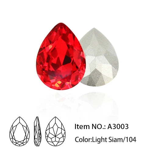 Glitter Crystal Teardrop Rhinestone, Pointback, Fancy Stone, Drop Strass Diamond for Nailart Decorations, Glass Gems Applique