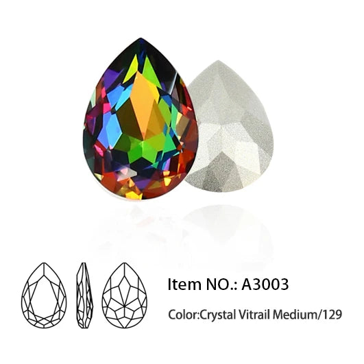 Glitter Crystal Teardrop Rhinestone, Pointback, Fancy Stone, Drop Strass Diamond for Nailart Decorations, Glass Gems Applique