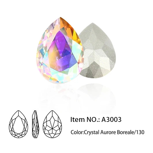 Glitter Crystal Teardrop Rhinestone, Pointback, Fancy Stone, Drop Strass Diamond for Nailart Decorations, Glass Gems Applique