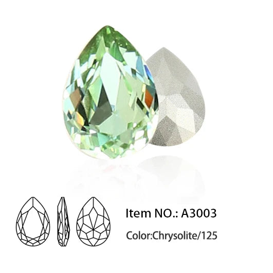 Glitter Crystal Teardrop Rhinestone, Pointback, Fancy Stone, Drop Strass Diamond for Nailart Decorations, Glass Gems Applique