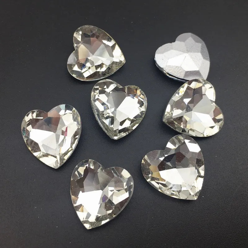 27mm Heart Glass Crystal Point Back Colorful Glue-On Rhinestone Arts Crafts Wedding Dress DIY Gem
