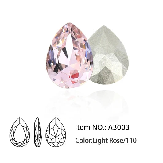 Glitter Crystal Teardrop Rhinestone, Pointback, Fancy Stone, Drop Strass Diamond for Nailart Decorations, Glass Gems Applique