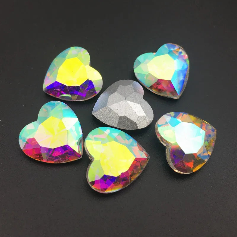 27mm Heart Glass Crystal Point Back Colorful Glue-On Rhinestone Arts Crafts Wedding Dress DIY Gem