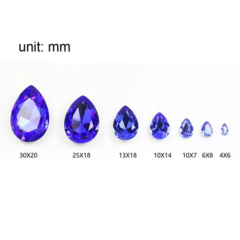 Glitter Crystal Teardrop Rhinestone, Pointback, Fancy Stone, Drop Strass Diamond for Nailart Decorations, Glass Gems Applique