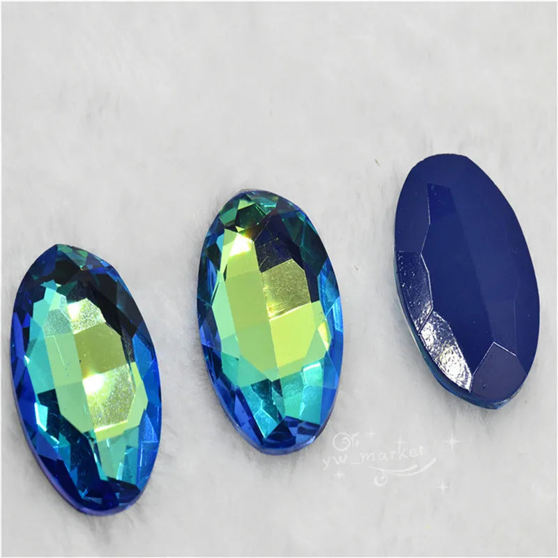 30x40mm big size Oval shape Glitter Glass fancy stones glue Rhinestone clothing