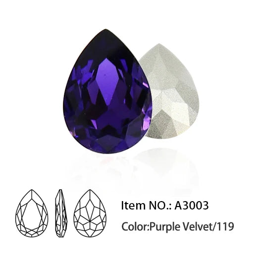 Glitter Crystal Teardrop Rhinestone, Pointback, Fancy Stone, Drop Strass Diamond for Nailart Decorations, Glass Gems Applique