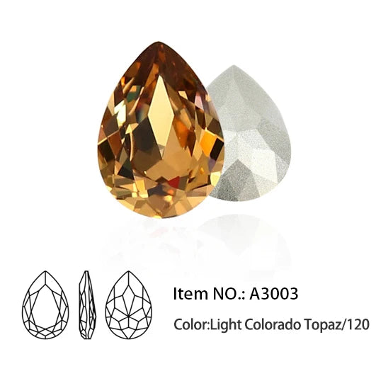 Glitter Crystal Teardrop Rhinestone, Pointback, Fancy Stone, Drop Strass Diamond for Nailart Decorations, Glass Gems Applique