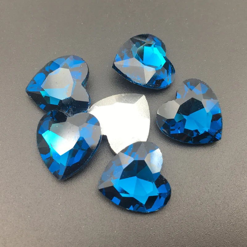 27mm Heart Glass Crystal Point Back Colorful Glue-On Rhinestone Arts Crafts Wedding Dress DIY Gem