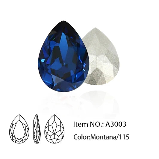 Glitter Crystal Teardrop Rhinestone, Pointback, Fancy Stone, Drop Strass Diamond for Nailart Decorations, Glass Gems Applique