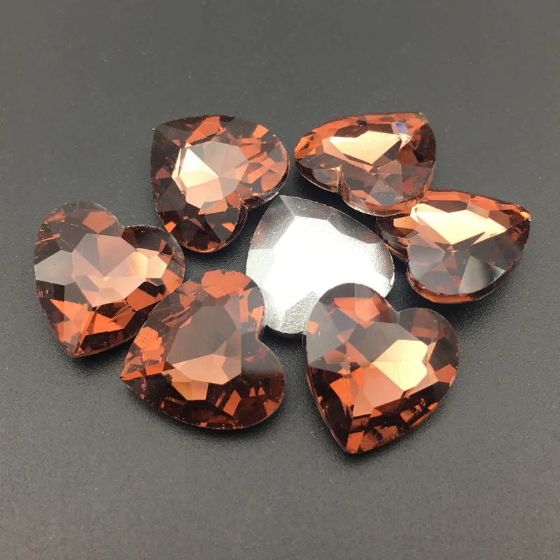 27mm Heart Glass Crystal Point Back Colorful Glue-On Rhinestone Arts Crafts Wedding Dress DIY Gem