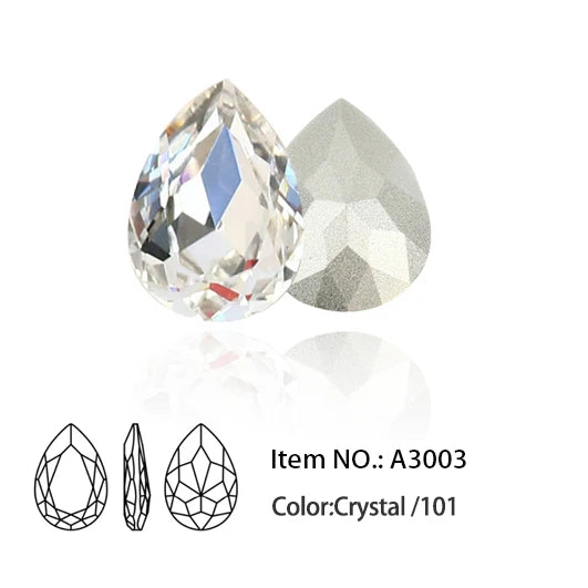 Glitter Crystal Teardrop Rhinestone, Pointback, Fancy Stone, Drop Strass Diamond for Nailart Decorations, Glass Gems Applique