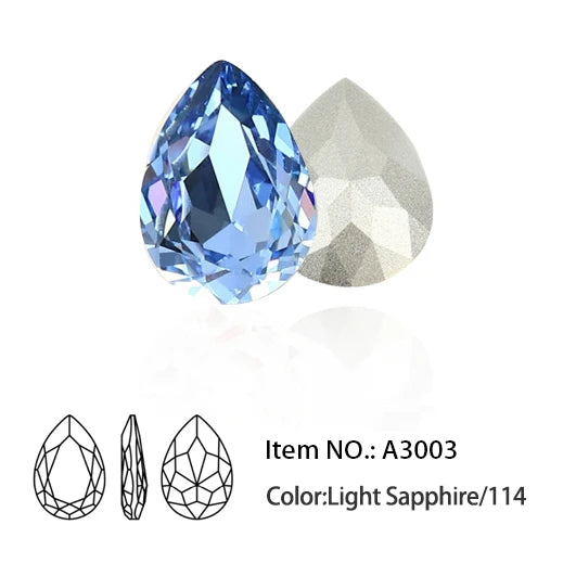 Glitter Crystal Teardrop Rhinestone, Pointback, Fancy Stone, Drop Strass Diamond for Nailart Decorations, Glass Gems Applique