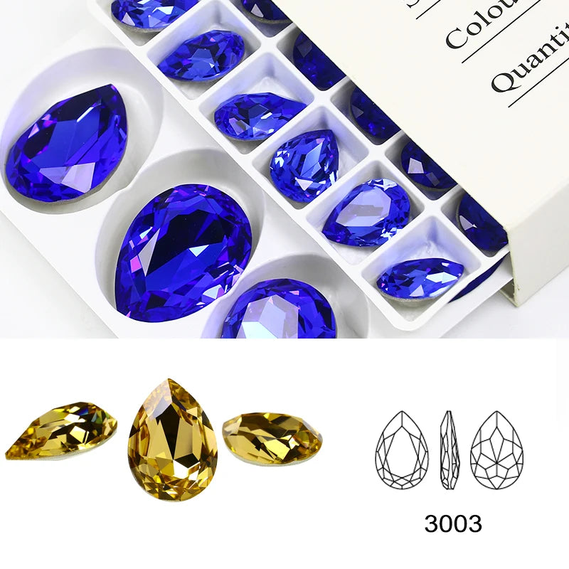 Glitter Crystal Teardrop Rhinestone, Pointback, Fancy Stone, Drop Strass Diamond for Nailart Decorations, Glass Gems Applique