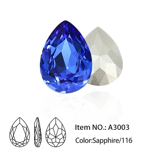 Glitter Crystal Teardrop Rhinestone, Pointback, Fancy Stone, Drop Strass Diamond for Nailart Decorations, Glass Gems Applique