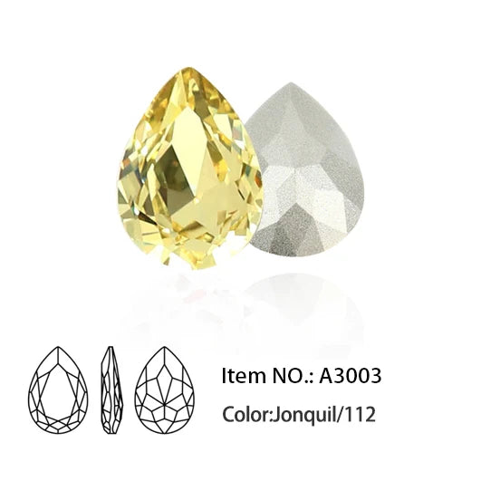 Glitter Crystal Teardrop Rhinestone, Pointback, Fancy Stone, Drop Strass Diamond for Nailart Decorations, Glass Gems Applique